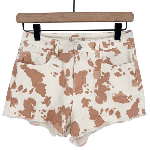 Altar'd State Brown Cream High Waisted Cow Print Cutoff Shorts Size S - Picture 1 of 3
